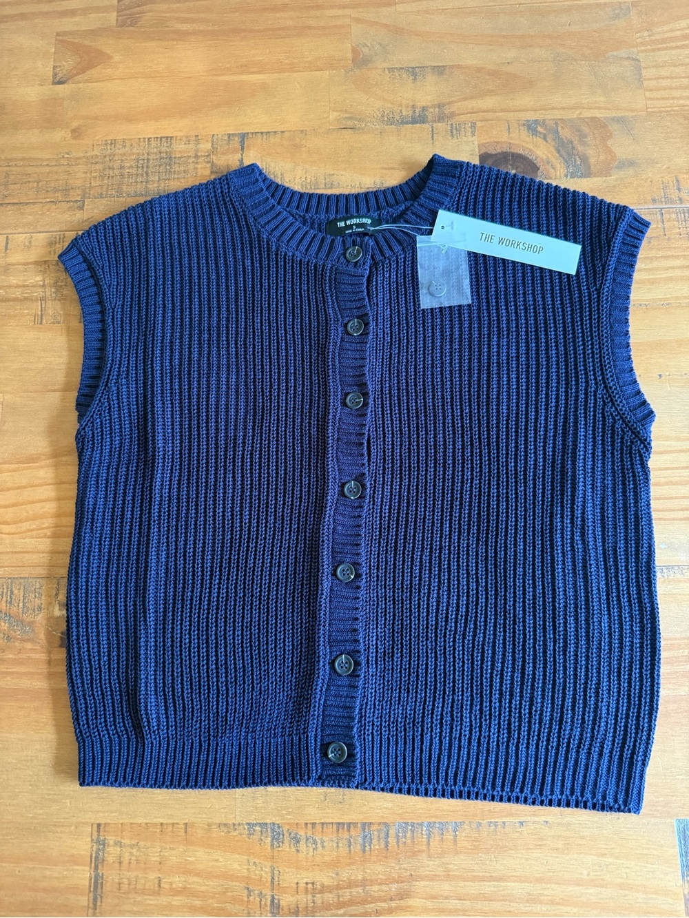 The Workshop Ribbed Knit Button-Front Vest in Navy Blue - NWT - size S and M